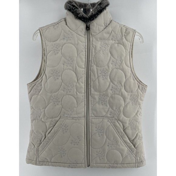 Cabela’s Women White Quilted 2 Pocket Full Zip Up Vest‎ Size Small S Snowflake - Picture 1 of 10